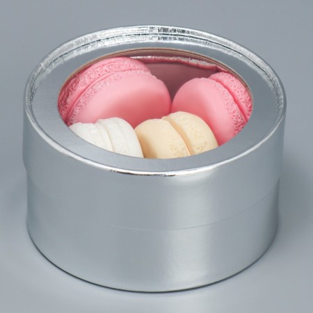 Makarun box, confectionery packaging tube with a window, silver, 12 x 12 x 5 cm-3