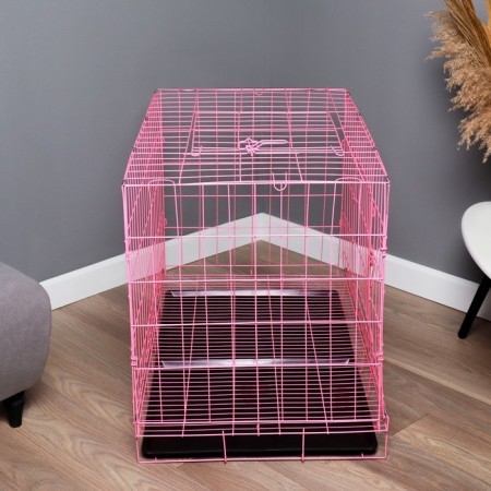 A cage with a hatch for dogs and cats, 100 x 60 x 70 cm, pink-1