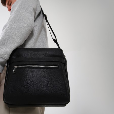 Male bag over the shoulder, Textura, artificial leather, black color-7