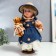 Doll Collectible Ceramics "Susie in a jeans dress, hat and with a bear" 30 cm