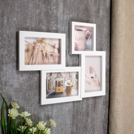 Photo frame plastic in 4 photos 10x10, 10x15 cm "Simple" white 29x37.5 cm-1