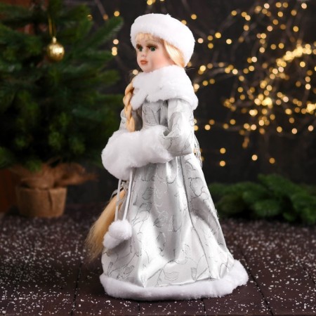 Snow Maiden "In a clutch with fur bombs" 43 cm, silver-white-3