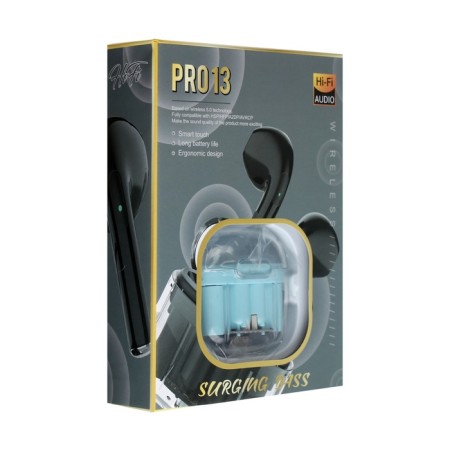 Wireless headphones Pro13, TWS, inserts, BT 5.0, 30/180 mAh, transparent, blue-8