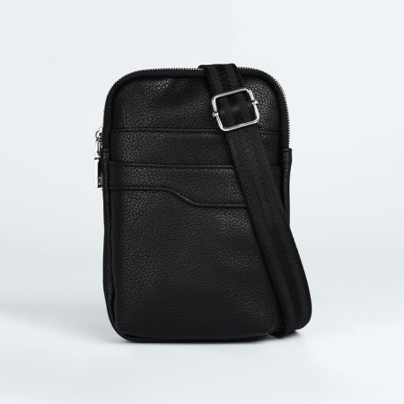 Male bag over the shoulder, Textura, artificial leather, black color