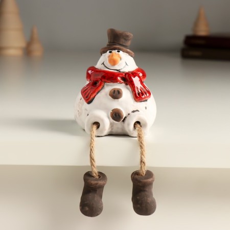 Souvenir Ceramics "Snowman in a hat with hanging legs" 6.3x6.7x7.7 cm