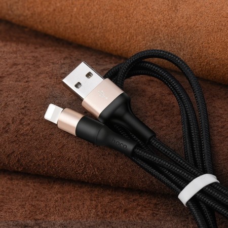 Hoco X26, Lightning cable - USB, 2.4 A, 1 m, nylon braid, black and golden-3