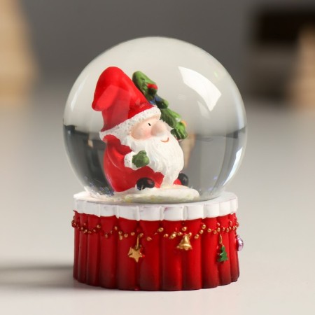 Souvenir Polystone Water Ball "Grandfather Frost with a Christmas tree" 4.5x4.5x6.5 cm-2