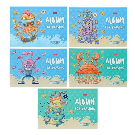 Album for drawing A4, 12 sheets on Hatber "Freaky Friends", block 100 g/m2, mix
