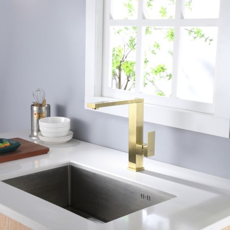 ABBER DAHEIM AF8214G kitchen mixer, single -leaf, excess length 210 mm, gold color-1