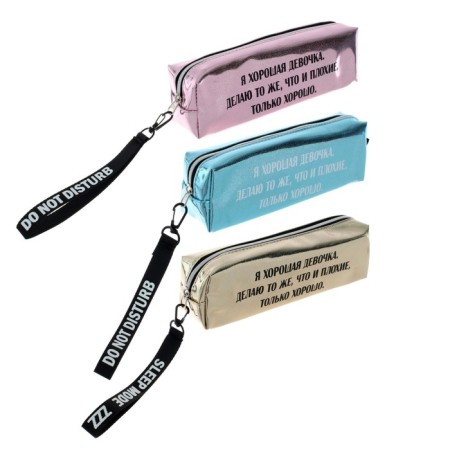 Penal is soft, 1 compartment, 50 x 210 x 45 mm, voluminous, Devente, Girl Power, Artificial leather, with a pen, mix 3 types