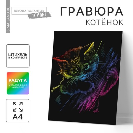 Engraving "kitten" with a metallic effect "Rainbow" A4