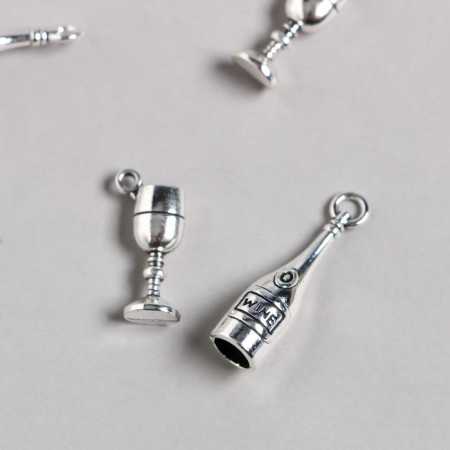 Decor for creativity Metal "wine and glass" silver set 2 pcs 2.7x0.7x0.7 cm