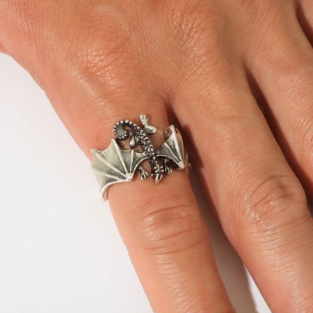 Ring "Japan" luminous, dragon, blue in black silver, dimensionless-3