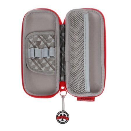 Frame backpack 37 x 28 x 12 cm, Across 194, filling: bag, pencil case, dark gray/red ACR22-194-5-16