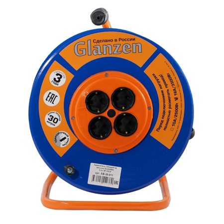Удлинитель силовой на катушке GLANZEN 4 гн. КГ 3х2,5 арт. EB-30-011-2