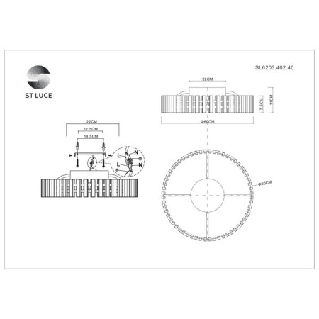Ceiling Ceiling ST LUCE. SL6203.402.40. Estense. 1x40 W, LED, 3000K, 3200 LM, 60x60x11 cm, black color-6
