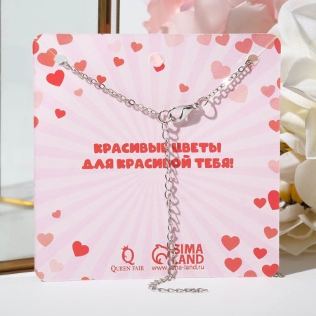 Pendant "heart" with a rhinestone, white-pink color in silver, 42 cm-2