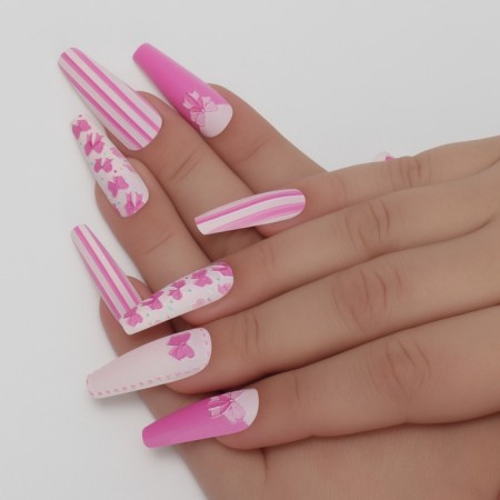Bows, 12 pcs, with adhesive plates, ballerina, white/pink color, 12 pcs.-7