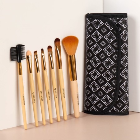 A set of makeup brushes "Ornament", 7 objects, a cover on a button, black/beige color-2