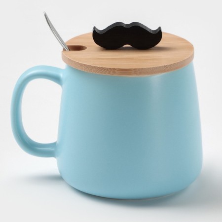 Ceramic mug with a spoon "Mr.", 380 ml, blue color-3