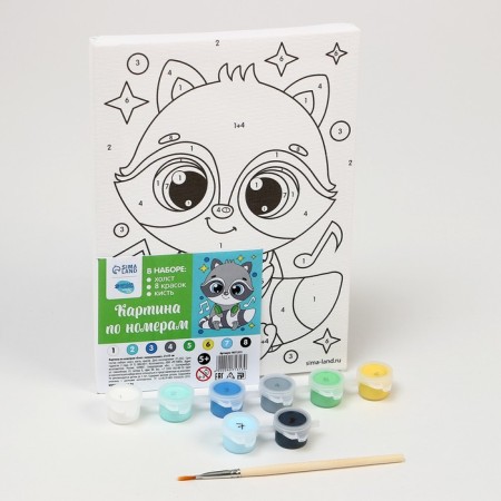 Picture on numbers for children "Raccoon with headphones", 21 x 15 cm-1