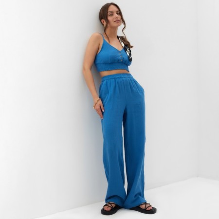 Women's trousers, free cut MIST MUSLIN size XS, col. blue-2
