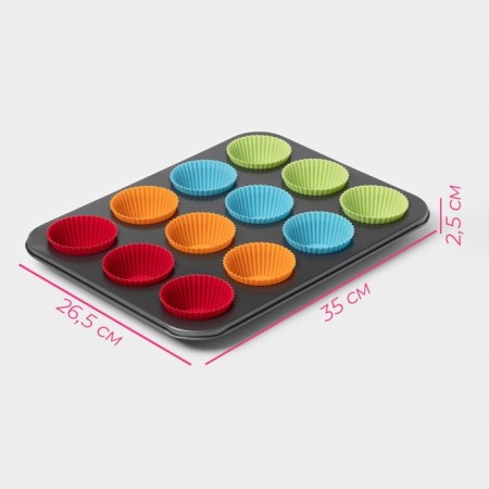 Baking uniform “Silicon Plus”, 35 × 26.5 × 2.5 cm, 12 cells, silicone tabs, anti -stick coating, color of molds mix-2