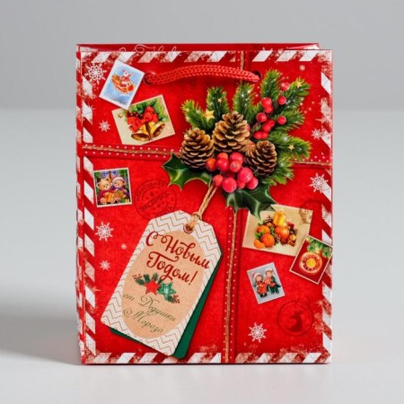 Laminated vertical “Gift from Santa Claus”, 12 x 15 x 5.5 cm, New Year-1