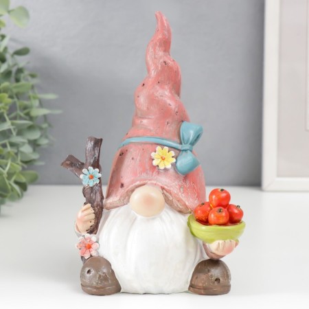 Polystone souvenir "Dwarf with apples in a pink cap" 17.5x12 cm