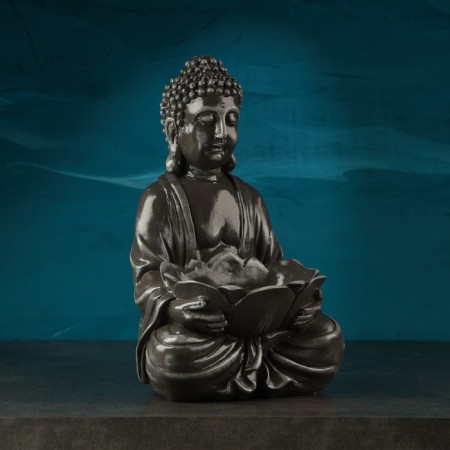 Piggy bank "Buddha with lotus" Gray stone, 31cm-1