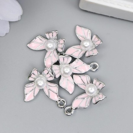 Decor for creativity metal, enamel "Butterfly with a pearl" silver mix 1.5x1.5 cm-2