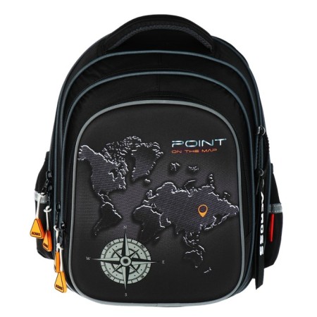 School backpack 40x33x15cm, ergonomic back, Across 410, black/orange-2