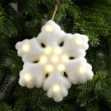 Snowflake LED figure 15 cm, phlock, batteries CR2032x2 (not complete), glow warm white