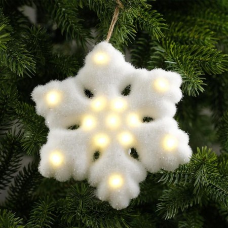 Snowflake LED figure 15 cm, phlock, batteries CR2032x2 (not complete), glow warm white