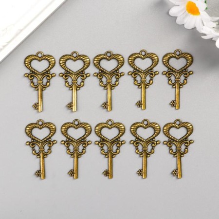 Decor Metal for creativity "Key to the heart" under brass (SK1823) 4x2 cm-2