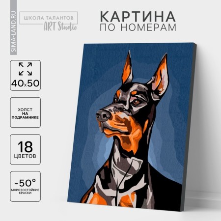 Picture on numbers on canvas with a subframe "Doberman", 40 x 50 cm