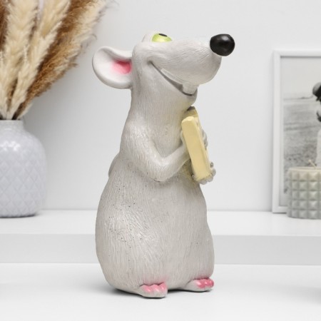 Piggy bank "Rat with cheese" gray, 24x16x14cm-2