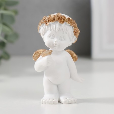 Polystone souvenir "Angel in a wreath with a rose" white with gold 6.7x3x4.2 cm