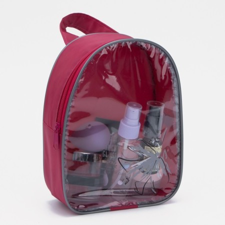 Cosmetic bag with a handle, raspberry color-3