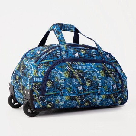 Road bag on wheels, lightning department, outer pocket, blue color
