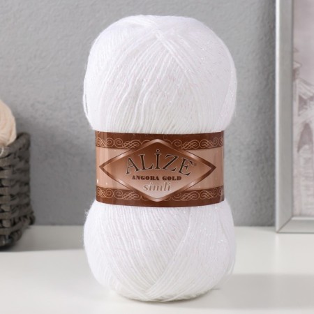 Yarn "Angora Gold Simli" 75% acrylic, 20% wool, 5% metallic 500m/100g (55 white)