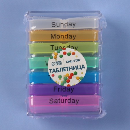 Taberteader-organizer "Week", English letters, morning/day/evening/night, 10 × 7.5 × 4 cm, 7 containers of 4 sections, multi-colored-5