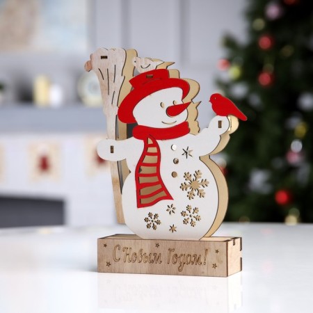 LED figure "Snowman" 16.5 × 20 × 5 cm, wood, batteries LR1130X3, glow warm white-1
