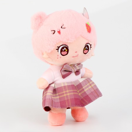 Soft toy "doll" with strawberries, 25 cm, pink color-1