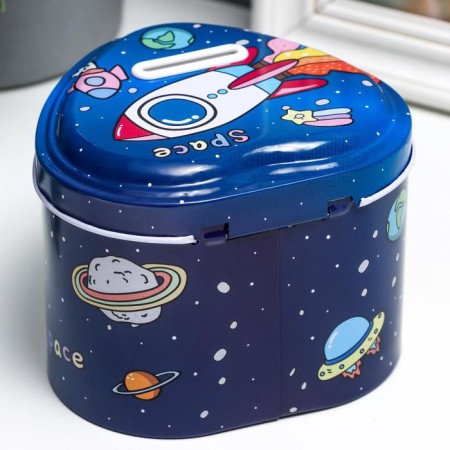 Piggy bank Metal with a lock "Cosmos and clouds" MIX 9x11.5x11 cm-5