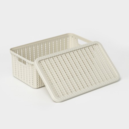 Storage basket with a “knitting” lid, 3 l, 26.5 × 15 × 10 cm, white color-2