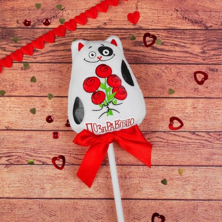 Soft toy on the stick "Congratulations", cat, 42 cm-1