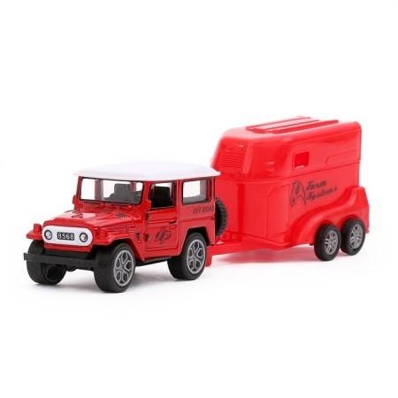Metal jeep machine, with a trailer, inertial, mix-6