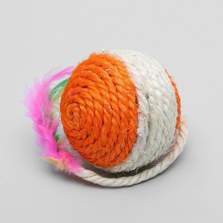 Sisali ball with feathers "Loretta", 6.5 cm, mix of flowers-4