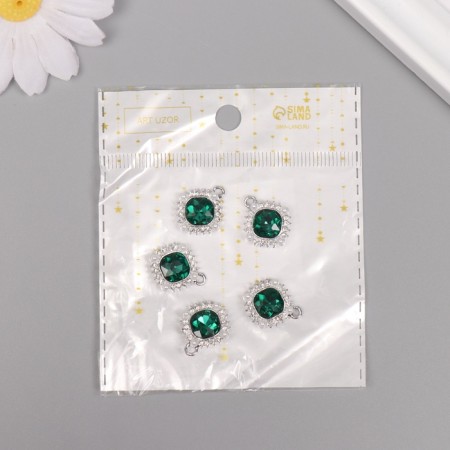 Decor for creativity metal, rhinestones "Medallion" silver 1.8x1.6x0.5 cm-3